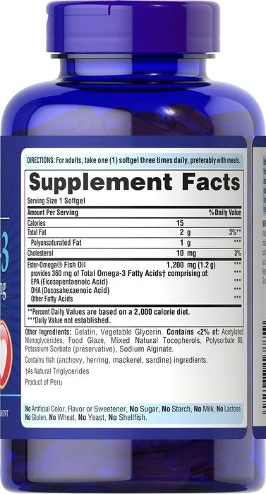 Puritan's Pride

Omega-3 Fish Oil Coated 1200 mg (360 mg Active Omega-3)(120 softgels)