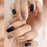 Fake nails Short Square Black Khaki Metal Embossed Fake Nail & 1sheet Tape & 1pc Nail File