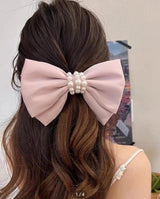 Hair French Clip bow and faux pearl