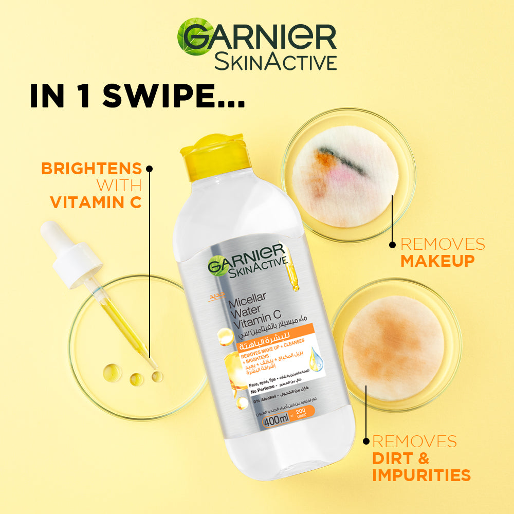 Garnier Vitamin C Micellar Water Facial Brightening Cleanser and Makeup Remover (400mL)