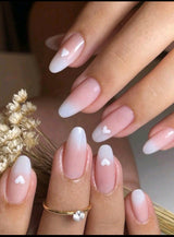 FAke nails 24pcs/set Medium To Long Almond Shaped, White & Ombre Nude
