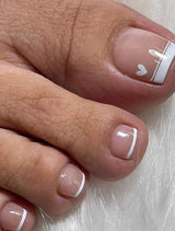 Fake nails 24pcs False Toe Nails White French Style With Heart Shape